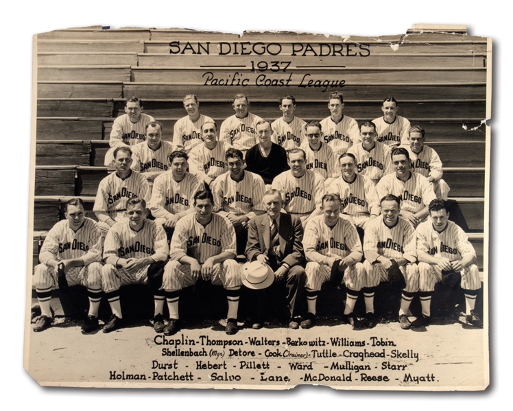 1937 SAN DIEGO PADRES PCL CHAMPIONS ORIGINAL 16x20 TEAM PHOTO FEATURING TED WILLIAMS