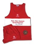 OSCAR ROBERTSONS AUTOGRAPHED 1987 PAN AMERICAN GAMES (INDIANAPOLIS) WORN TORCH RUNNERS FULL UNIFORM AND MEDALLION (ROBERTSON COLLECTION)