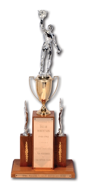 OSCAR ROBERTSONS 1946-61 SPORT MAGAZINE COLLEGE BASKETBALL TOP PERFORMER OF FIFTEEN YEARS LARGE FORMAT TROPHY (ROBERTSON COLLECTION)