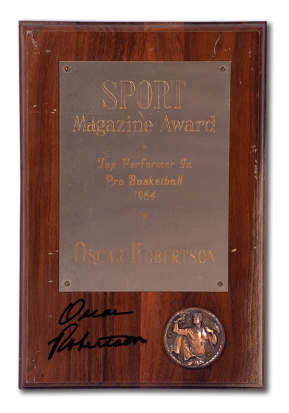 OSCAR ROBERTSONS AUTOGRAPHED 1964 SPORT MAGAZINE TOP PERFORMER OF PRO BASKETBALL AWARD (ROBERTSON COLLECTION)