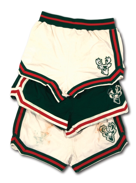 OSCAR ROBERTSONS C. EARLY 1970S TRIO OF MILWAUKEE BUCKS GAME WORN SHORTS – TWO HOME & ONE ROAD (ROBERTSON COLLECTION)
