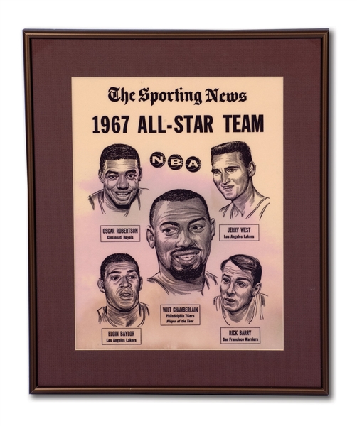 OSCAR ROBERTSONS 1967 THE SPORTING NEWS NBA ALL-STAR FIRST TEAM AWARD PLAQUE FRAMED (ROBERTSON COLLECTION)