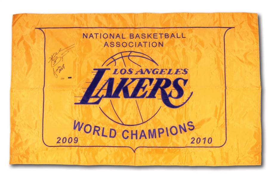KOBE BRYANT SIGNED AND "FINALS MVP" INSCRIBED 2010 LOS ANGELES LAKERS CHAMPIONSHIP BANNER (PANINI COA)