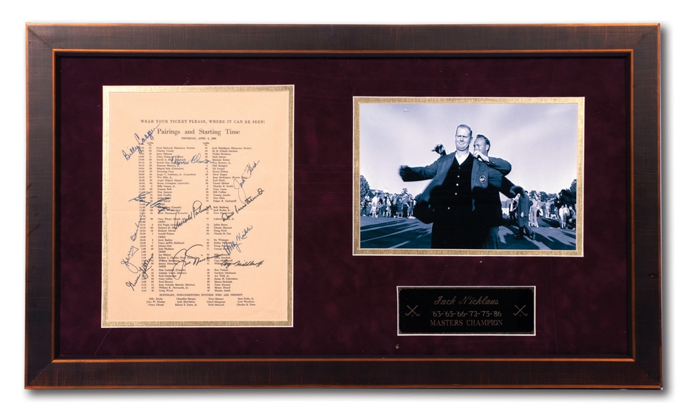 1963 MASTERS OFFICIAL PAIRING SHEET SIGNED BY 11 INCL. CHAMPION JACK NICKLAUS, ARNOLD PALMER & GARY PLAYER