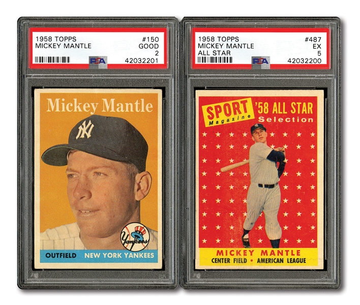 1958 TOPPS #150 MICKEY MANTLE (PSA GD 2) AND #487 MICKEY MANTLE ALL-STAR (PSA EX 5)
