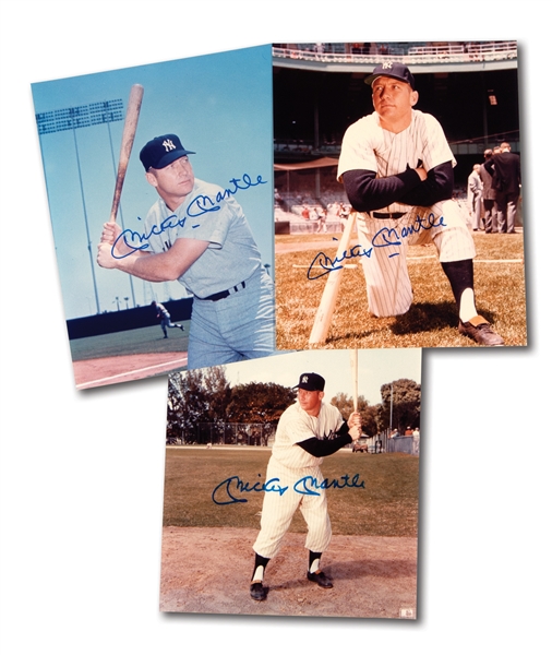LOT OF (3) MICKEY MANTLE AUTOGRAPHED 8x10 PHOTOS