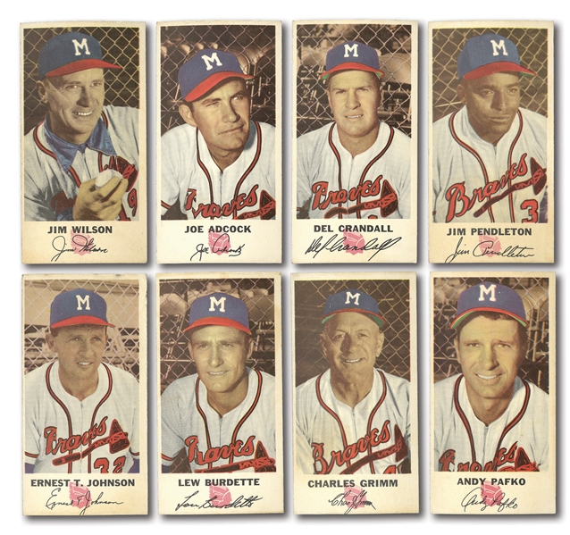 MILWAUKEE BRAVES PAIR OF 1953 AND 1954 JOHNSTON COOKIES PARTIAL SETS PLUS (4) BRAVES SCORECARDS/YEARBOOKS 1955-63