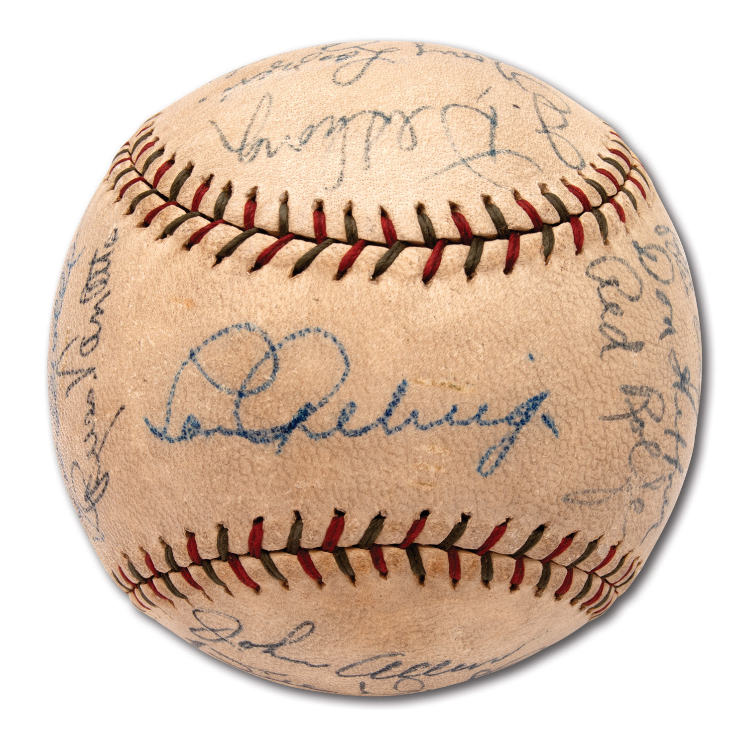 Lot Detail - 1935 NEW YORK YANKEES TEAM SIGNED BASEBALL WITH 8 HOFERS INCL.  GEHRIG