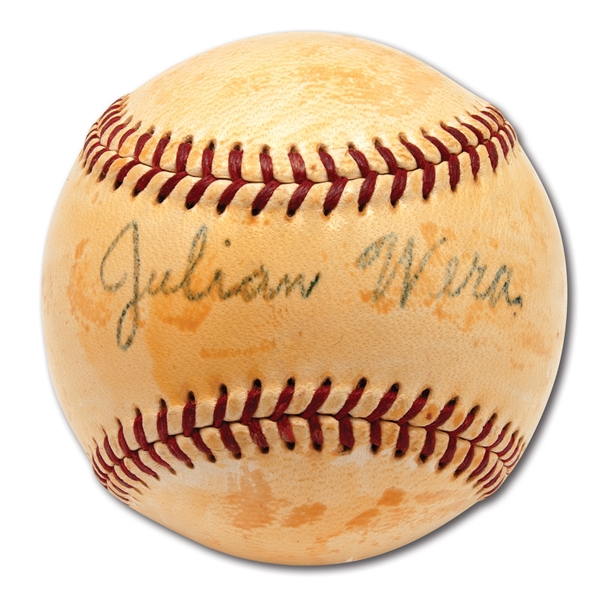 SCARCE JULIAN "JULES" WERA SINGLE SIGNED OAL (HARRIDGE) BASEBALL – 1927 YANKEES PLAYER