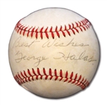 GEORGE HALAS SINGLE SIGNED BASEBALL – PLAYED 12 GAMES FOR 1919 YANKEES