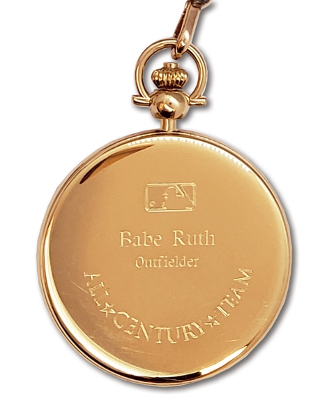 BABE RUTH MAJOR LEAGUE BASEBALL "ALL-CENTURY TEAM" GOLD POCKET WATCH BY TIFFANY & CO. (RUTH FAMILY LOA)