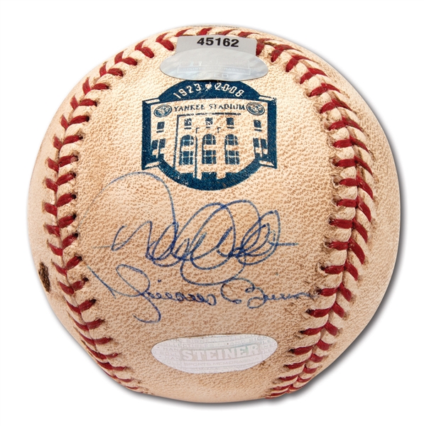 AUG. 15, 2008 (YANKEES VS. ROYALS) GAME USED BASEBALL SIGNED BY DEREK JETER AND MARIANO RIVERA (STEINER, MLB AUTH.)