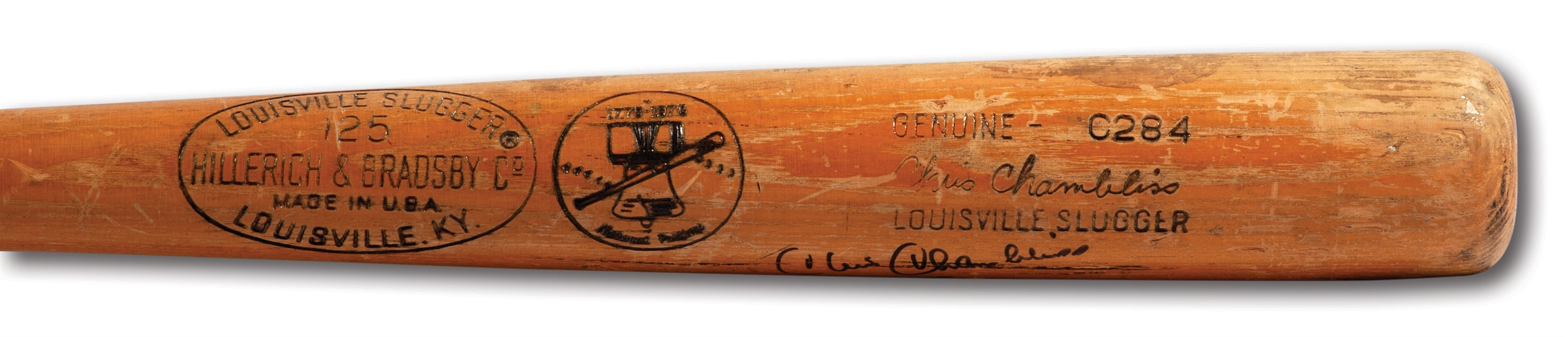 CHRIS CHAMBLISS SIGNED & INSCRIBED 1976 ALCS GAME USED LOUISVILLE SLUGGER PRO MODEL BAT (PSA/DNA GU 7.5)