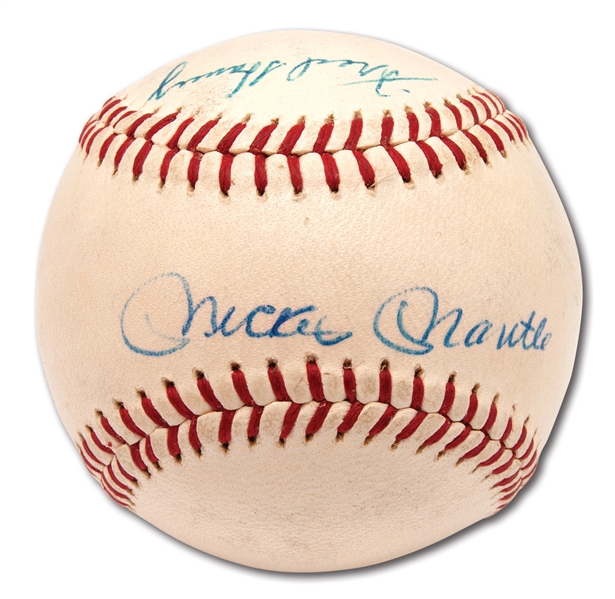 1960S MICKEY MANTLE AND FRED HANEY VINTAGE DUAL-SIGNED ONL (GILES) BASEBALL