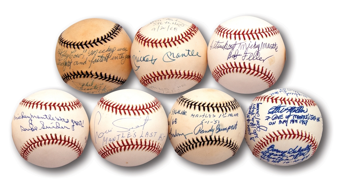 MICKEY MANTLE RELATED COLLECTION OF (7) SINGLE AND MULTI-SIGNED BASEBALLS WITH NOTATIONS REFERENCING MANTLE