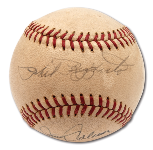 1960’S NEW YORK YANKEES BROADCASTERS RIZZUTO, COLEMAN AND GARAGIOLA VINTAGE MULTI-SIGNED OAL (CRONIN) BASEBALL
