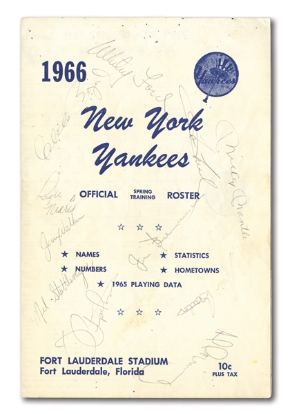 1966 NEW YORK YANKEES PARTIAL TEAM SIGNED SPRING TRAINING PROGRAM INCL. MANTLE AND MARIS