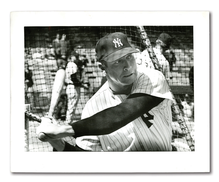 APRIL 1967 MICKEY MANTLE PHOTOGRAPH BY BOB WEST FROM SPORT MAGAZINE ARCHIVES – INTENSE BATTING CLOSE-UP