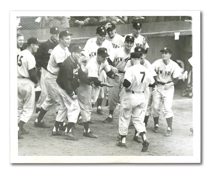 MICKEY MANTLE 1953 WORLD SERIES GAME 4 (EBBETS FIELD) GRAND SLAM AP WIRE PHOTOGRAPH