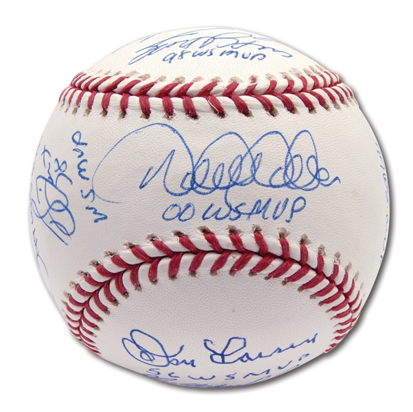 NEW YORK YANKEES WORLD SERIES MOST VALUABLE PLAYERS MULTI-SIGNED BASEBALL WITH NOTATIONS (11 TOTAL)