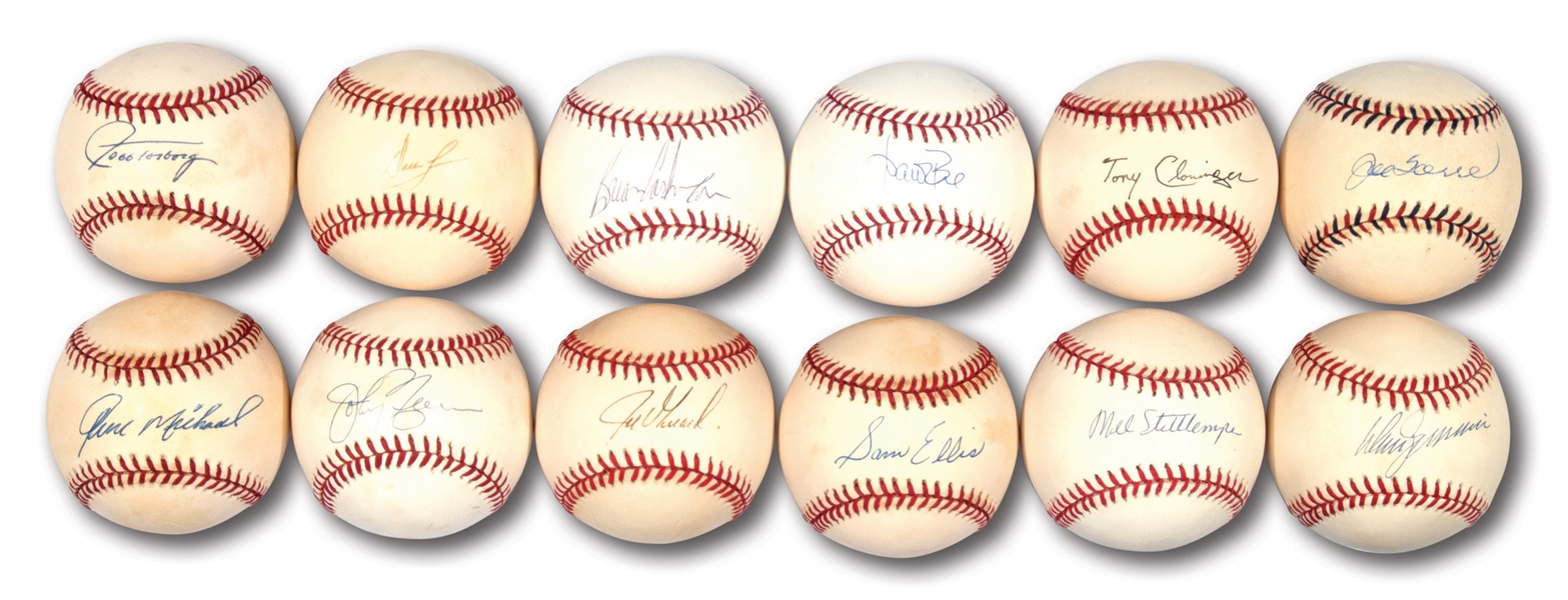 NEW YORK YANKEES MANAGERS, COACHES, EXECUTIVES SINGLE SIGNED BASEBALL COLLECTION OF (12)