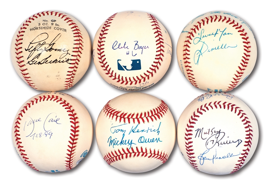 LOT OF (6) NEW YORK YANKEES MULTI-SIGNED BASEBALLS INCL. GOMEZ/SELKIRK, PERFECT GAME PITCHERS AND ALL-TIME MANAGERS