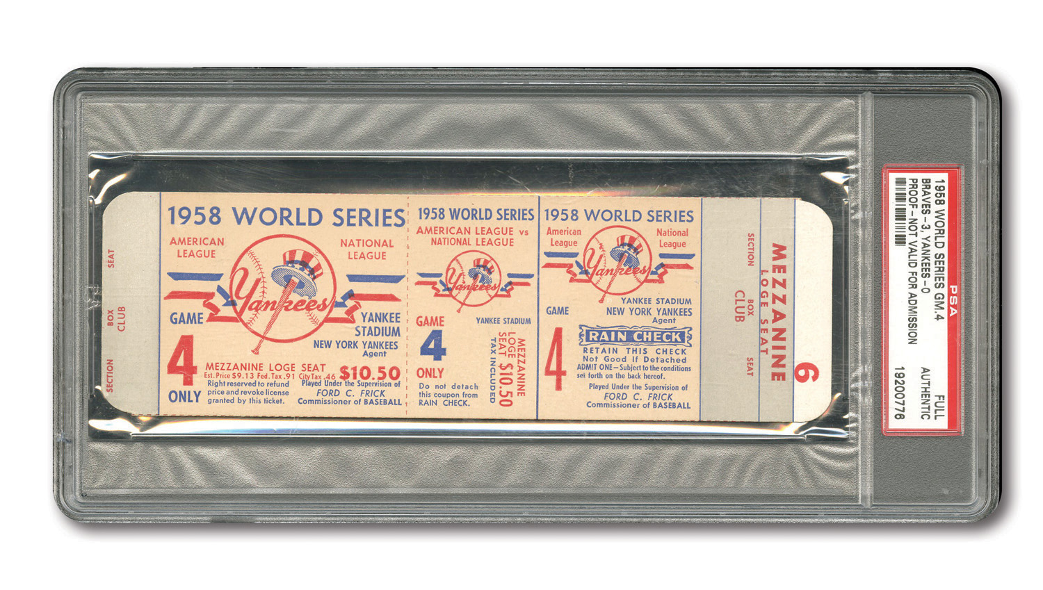 Lot Detail - 1958 WORLD SERIES GAME 4 YANKEES FULL PROOF TICKET - PSA  AUTHENTIC