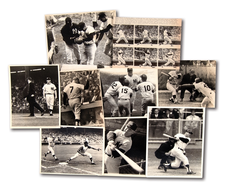 LOT OF (9) MICKEY MANTLE 1960S ORIGINAL NEWS SERVICE "ACTION SHOT" PHOTOGRAPHS