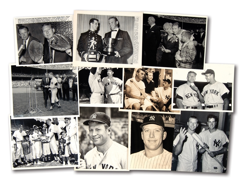 LOT OF (11) MICKEY MANTLE ORIGINAL PHOTOGRAPHS – MOSTLY NEWS SERVICE PHOTOGRAPHS