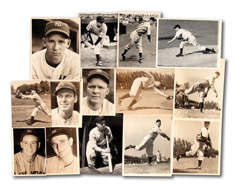 LOT OF (14) 1930S-40S NEW YORK YANKEES INDIVIDUAL PLAYER NEWS SERVICE PHOTOGRAPHS