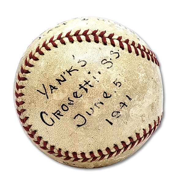 6/5/1941 NEW YORK YANKEES AT DETROIT TIGERS GAME USED BASEBALL FROM JOE DiMAGGIOS 56-GAME HIT STREAK