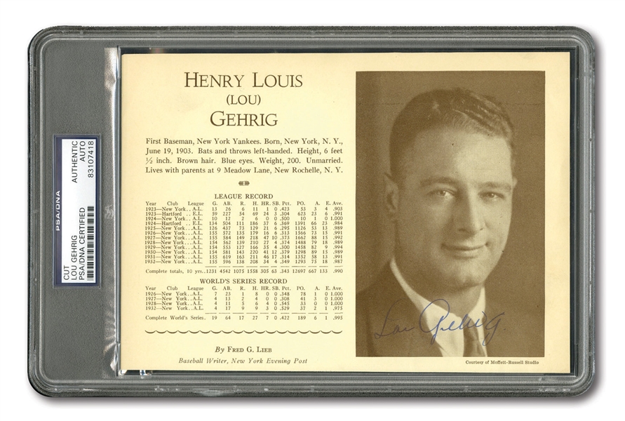 1933 LOU GEHRIG AUTOGRAPHED WHO’S WHO IN BASEBALL PAGE CUT (PSA/DNA MINT 9 AUTO.)