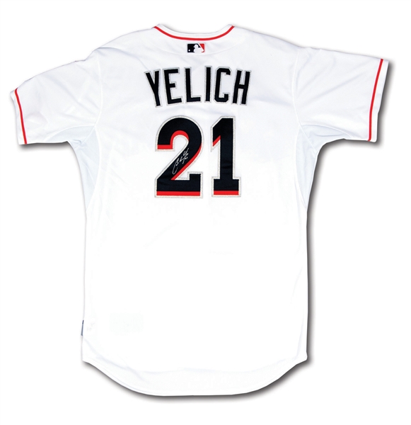 2014 CHRISTIAN YELICH AUTOGRAPHED MIAMI MARLINS GAME WORN HOME JERSEY FROM HIS 1ST FULL SEASON
