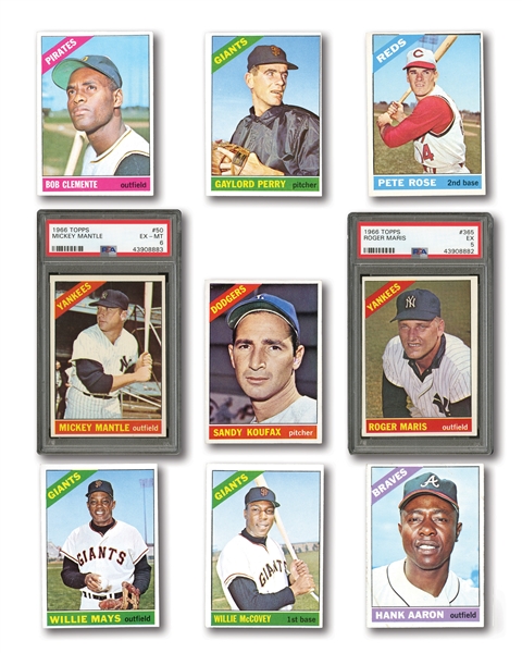 1966 TOPPS BASEBALL PARTIAL SET (444/598) INCL. #1 MAYS PSA NM 7 AND #50 MANTLE PSA EX-MT 6