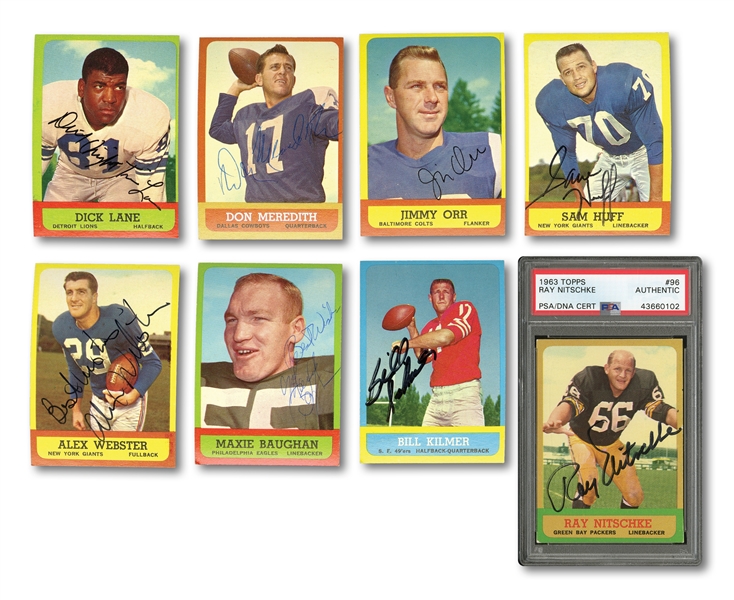 1963 TOPPS FOOTBALL COMPLETE SET OF (170) INCL. RAY NITSCHKE SIGNED #96 ROOKIE (PSA/DNA AUTH.) - 8 TOTAL SIGNED
