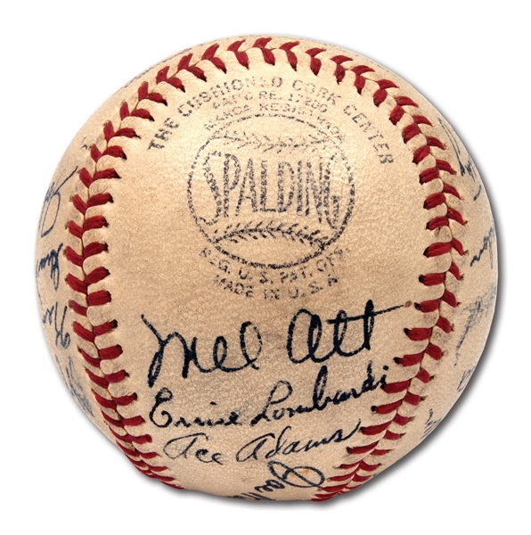 1943 NEW YORK GIANTS TEAM SIGNED ONL (FRICK) BASEBALL WITH ALL NOTABLES