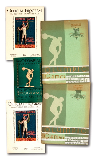 1932 LOS ANGELES OLYMPICS LOT OF (5) PROGRAMS INCL. (2) OFFICIAL, (2) SOUVENIR & (1) ANCIENT-MODERN EVENTS RECORDS
