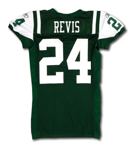 10/11/2010 DARRELLE REVIS NEW YORK JETS GAME WORN HOME JERSEY PHOTO-MATCHED TO WIN VS. VIKINGS (NFL & PSA/DNA)