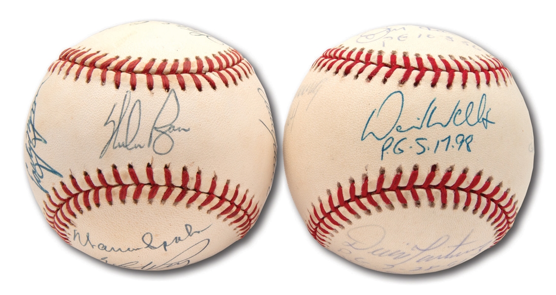 PAIR OF 300 WINS AND PERFECT GAME PITCHERS MULTI-SIGNED BASEBALLS