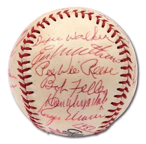 1980 HALL OF FAME INDUCTION MULTI-SIGNED BASEBALL INCL. MARIS, DiMAGGIO, ETC.