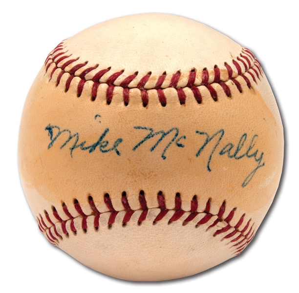 MIKE McNALLY SINGLE SIGNED OAL (HARRIDGE) BASEBALL - MEMBER OF 1923 W.S. CHAMPION YANKEES (PINSTRIPE DYNASTY COLLECTION)