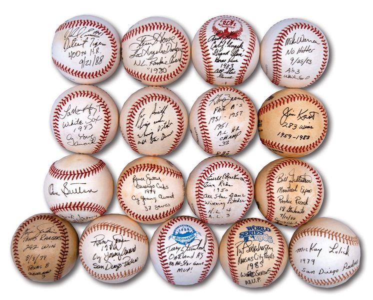 LOT OF (17) SINGLE SIGNED BASEBALLS WITH SPECIAL CAREER NOTATIONS