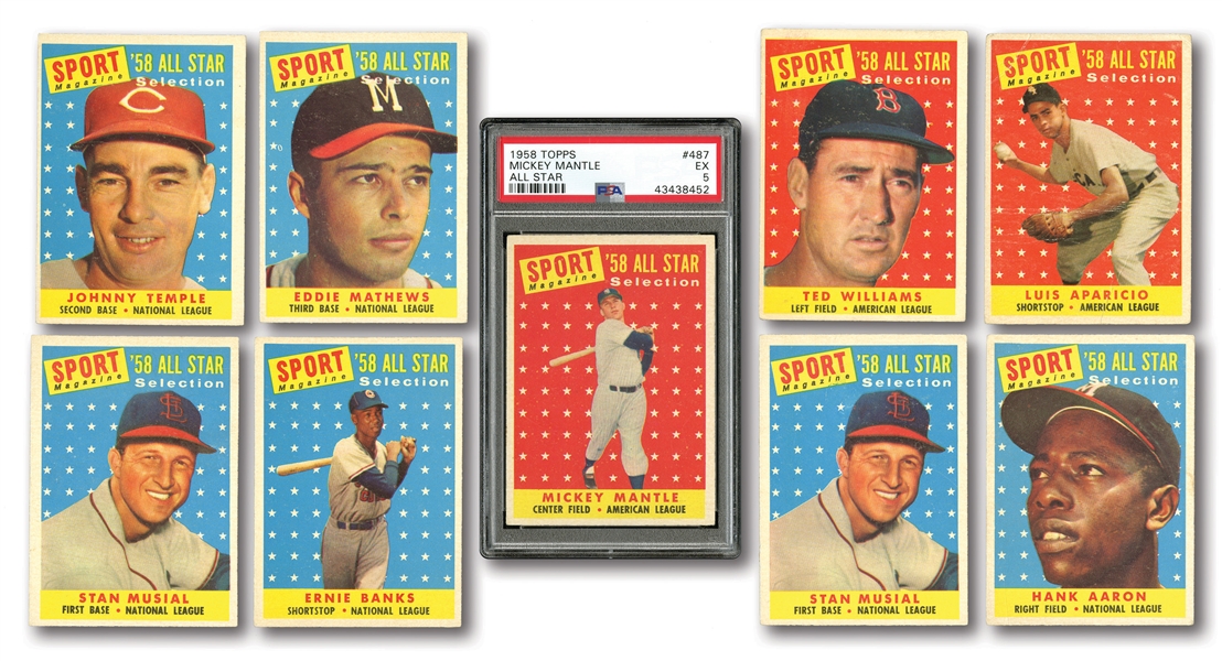 1958 TOPPS (104/494), 1960 TOPPS (134/572) AND 1961 TOPPS (111/587) STARTER SETS PLUS 90 DUPLICATES - 439 TOTAL CARDS