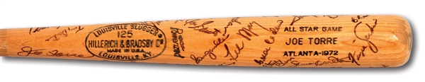JOE TORRE 1972 ALL-STAR GAME ISSUED BAT SIGNED BY 1972 NL ALL-STAR TEAM INCL. MAYS AND AARON