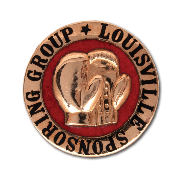 SCARCE CASSIUS CLAY "LOUISVILLE SPONSORING GROUP" 14K GOLD LAPEL PIN (1 OF 11 MADE) PRESENTED TO KEY MEMBER OF HIS IMPORTANT 11-MAN ADVISORY TEAM (MEMBERS SON LOA)