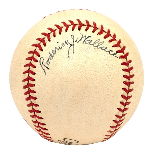 RODERICK WALLACE AND ED WALSH DUAL-SIGNED VINTAGE BASEBALL (PSA/DNA NM 7 OVERALL)