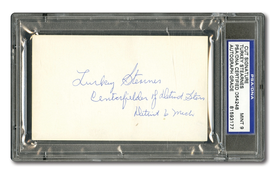 TURKEY STEARNES SIGNED 3x5 INDEX CARD WITH INSCRIPTION (PSA/DNA MINT 9)