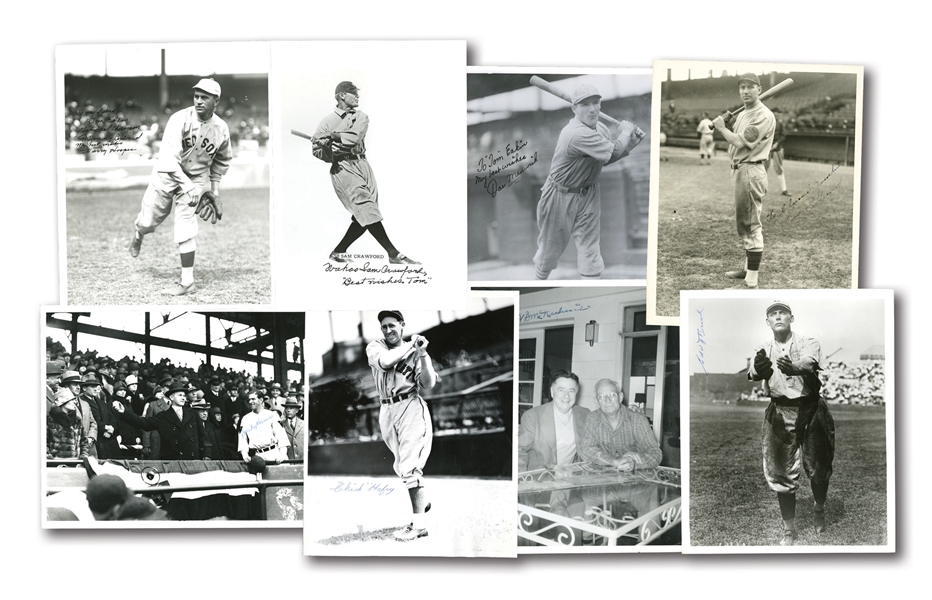 LOT OF (8) SCARCE PRE-WAR HOFER AUTOGRAPHED PHOTOS INCL. TRAYNOR, HOOPER, MEDWICK, ROUSH, CRAWFORD, ETC.