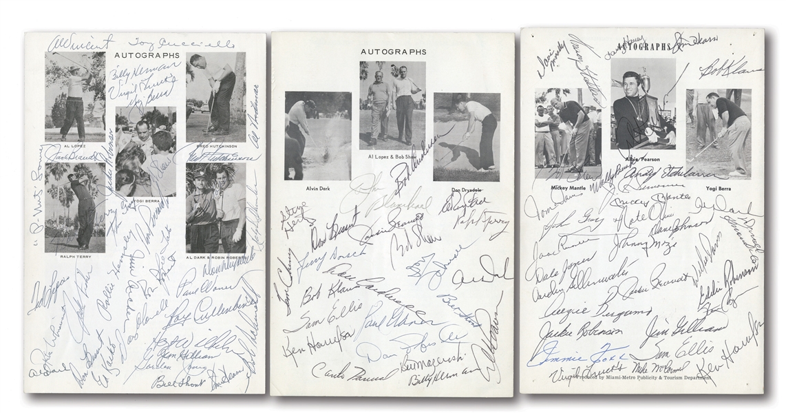 1962, 1964 AND 1965 MULTI-SIGNED NATIONAL BASEBALL PLAYERS GOLF CHAMPIONSHIP PROGRAMS INCL. JACKIE ROBINSON (TWICE), JIMMIE FOXX, MICKEY MANTLE, PAUL WANER, ETC.