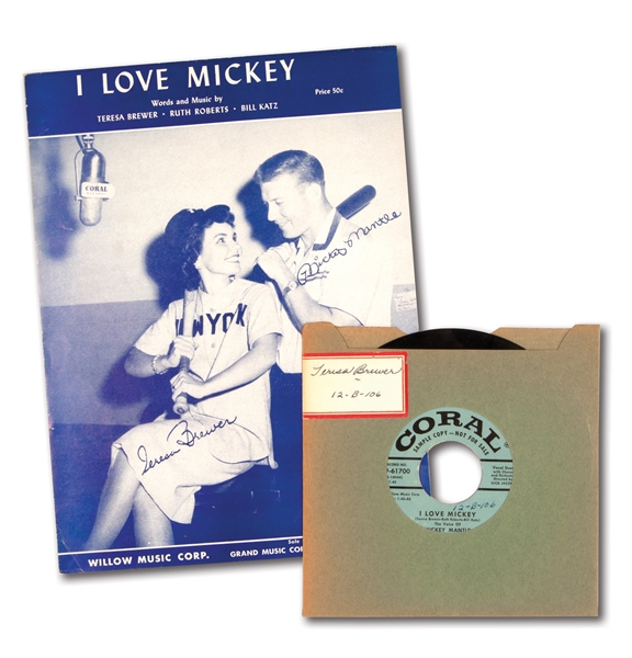 C. 1956 MICKEY MANTLE AND TERESA BREWER "I LOVE MICKEY" 45 RECORD AND ORIGINAL SHEET MUSIC